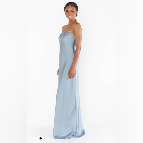 NWOT Show Me Your Mumu Taylor Tube Maxi Dress in Steel Blue Luxe Satin - Picture 2 of 8